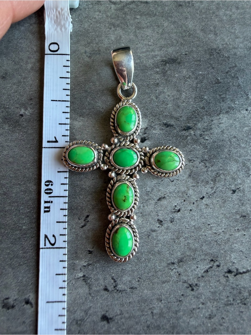 Sterling Silver Cross Pendant with Green Mojave Turquoise Stones - Picture 5 of 7